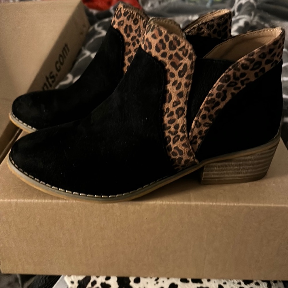black and leopard corky booties